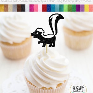 Skunk Cupcake Toppers, Forest Party Decorations, Woodland Birthday Party, Camping Party Decor, Little Stinker Party Decor