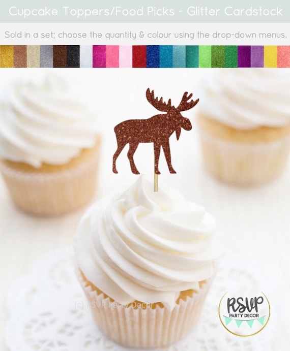 Moose Cupcake Toppers, Camping Themed Birthday Decorations, Woodland Cupcake Toppers, Canada Day Party Decor, Lumberjack Party Decor Il_570xn