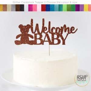 Teddy Bear Welcome Baby Cake Topper, Teddy Bear Baby Shower Topper, Teddy Bear Gender Reveal Party Decor, Teddy Bear Baby Shower Décorations