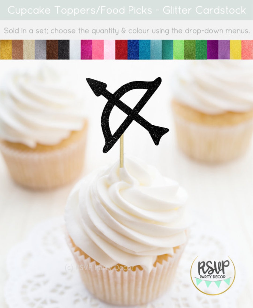 Bow and Arrow Cupcake Toppers, Archery Food Picks, Archery Party