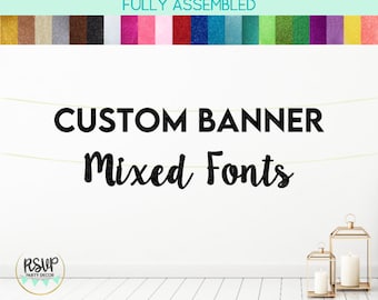 Custom Two Line Banner Script and Block, Personalized Party Banner, Custom Birthday Banner, Custom Baby Shower Banner, Bridal Shower Sign