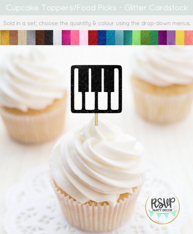 1set musique de piano thème Cake Topper Happy Birthday Cupcake Topper Parti suppl _ HG