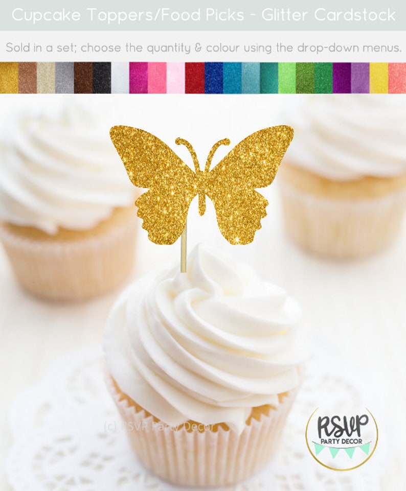 Butterfly Cupcake Toppers, Glitter Butterfly Food Picks, Fairy Cupcake Toppers, Garden Themed Party Decor, Garden Birthday, Garden Shower image 3