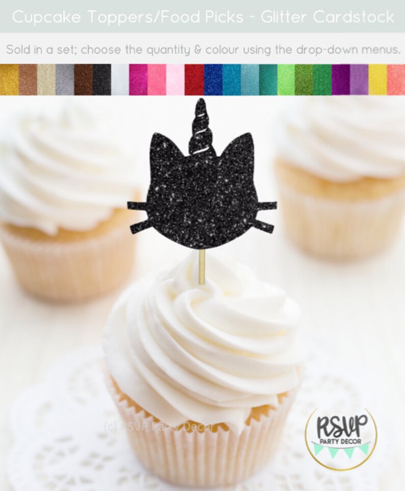 Unicorn Kitty Cat Cupcake Toppers Caticorn Cupcake Toppers Etsy Australia