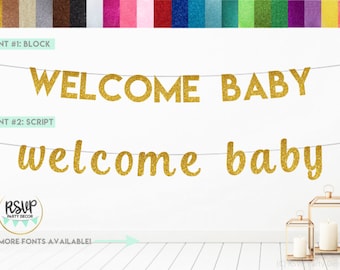 Welcome Baby Banner, Welcome Baby Sign, Baby Shower Banner, Baby Shower Decorations, Welcome Baby Bunting, Baby Announcement, Glitter Banner