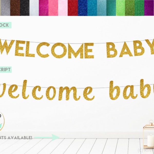 Welcome Baby Banner, Welcome Baby Sign, Baby Shower Banner, Baby Shower Decorations, Welcome Baby Bunting, Baby Announcement, Glitter Banner