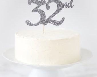 thumbnail image 2 of LINGTEER "Cheers To 32" Rhinestone Cake Topper - Silver & Rhinestone 32nd Birthday Decor For Cake Centerpiece, Party Sign 2 of 4