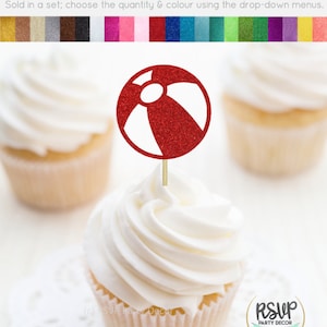 Beach Ball Cupcake Toppers, Beach Themed Party Decorations, Pool Party Decor, Beach Birthday Party, Ocean Party Decor, Lifeguard Party Decor