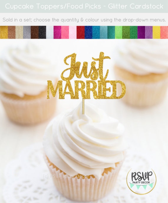 Just Married Cupcake Toppers, Wedding Cupcake Toppers, Wedding Dessert Table Decorations