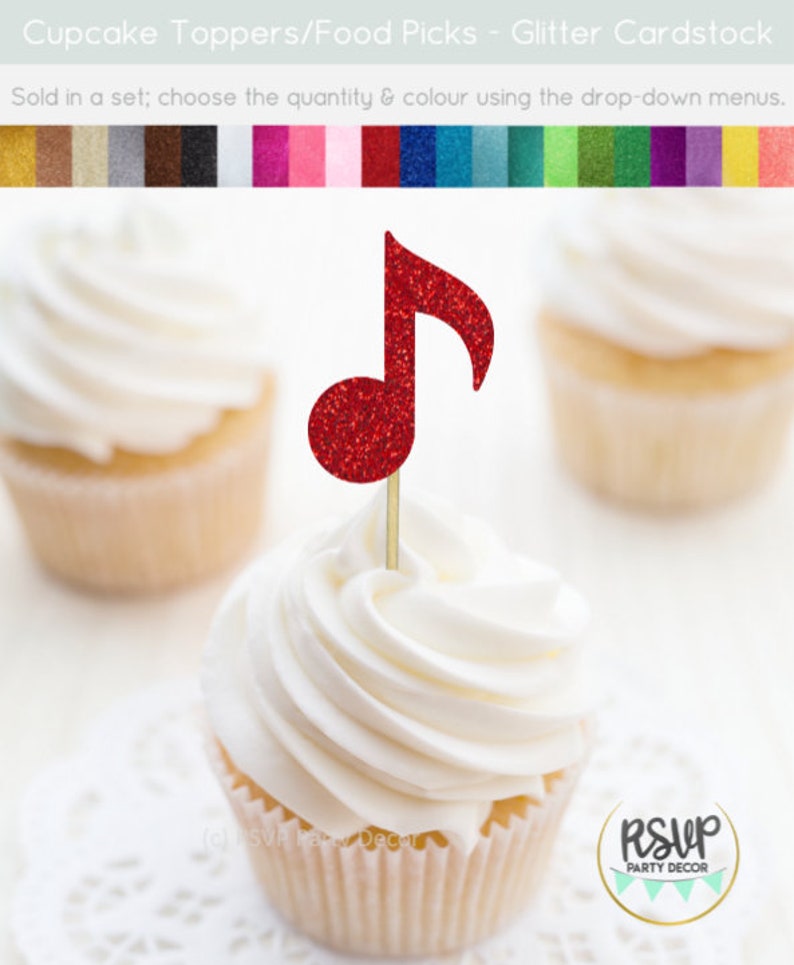 Music Note Cupcake Toppers, Music Party Decorations, Rock Star Cupcake Toppers, Rock n Roll Party Decor, Music Theme Birthday Decor image 3