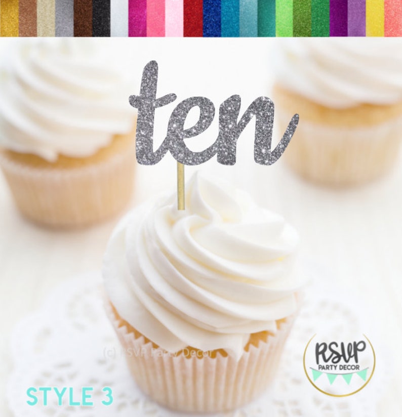 Number 10 Cupcake Toppers Ten Food Picks 10th Birthday Etsy