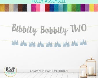 Bibbity Bobbity TWO Banner, Castle Garland, Princess 2nd Birthday Party Decor, Storybook Second Birthday Party Decor, Princess Two Banner