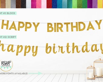 Happy Birthday Banner, Glitter Happy Birthday Sign, Birthday Bunting, Birthday Decorations, Custom Birthday Banner, Birthday Party Decor