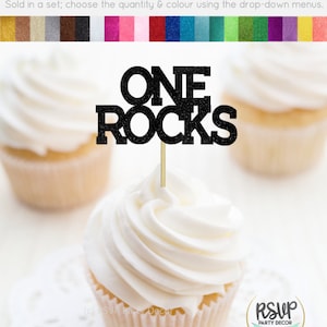 One Rocks Cupcake Toppers, decorazioni per feste di compleanno per la prima musica, Rock 1st Birthday Cupcake Toppers, Rock n Roll One Party Decor