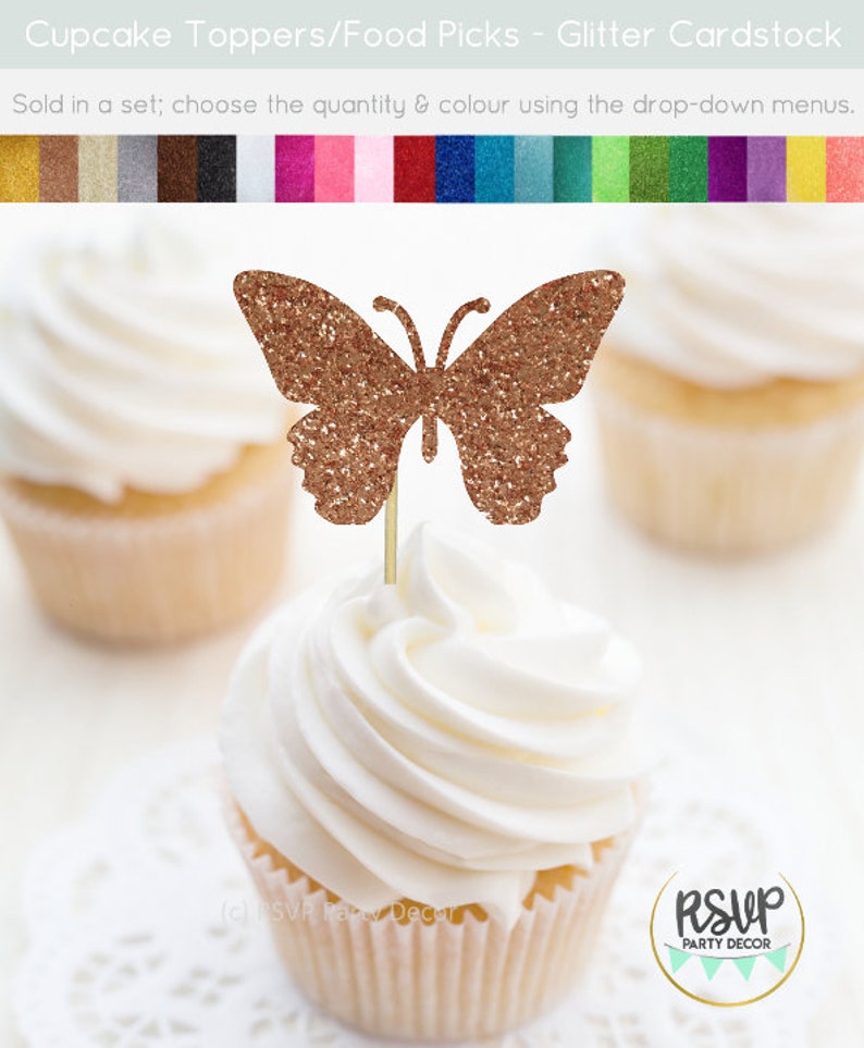 Butterfly Cupcake Toppers, Glitter Butterfly Food Picks, Fairy Cupcake Toppers, Garden Themed Party Decor, Garden Birthday, Garden Shower image 6