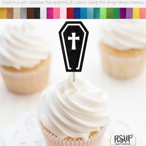 Coffin Cupcake Toppers, Gothic Birthday Party Decor, Death To My 20s Party Decor, Halloween Party Decorations, Vampire Cupcake Toppers