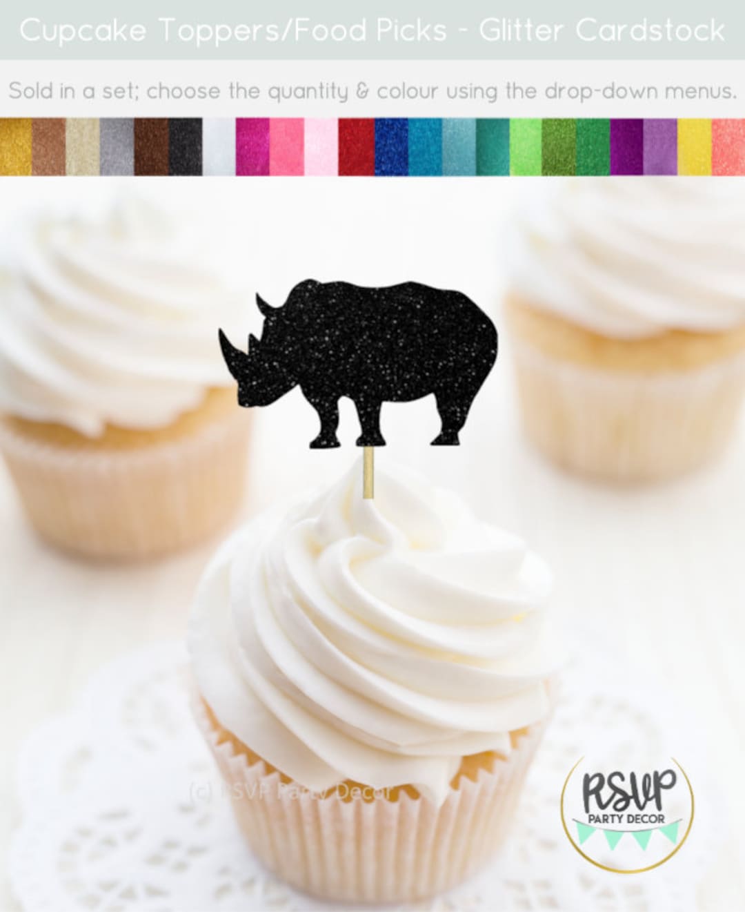 Rhino Cupcake Toppers, Rhinoceros Party Decor, Zoo Birthday Party Decor