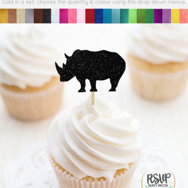 Rhino Cupcake Toppers, Rhinoceros Party Decor, Zoo Birthday Party Decor, Safari Birthday Party Decor, Jungle Cupcake Toppers, Rhino Picks