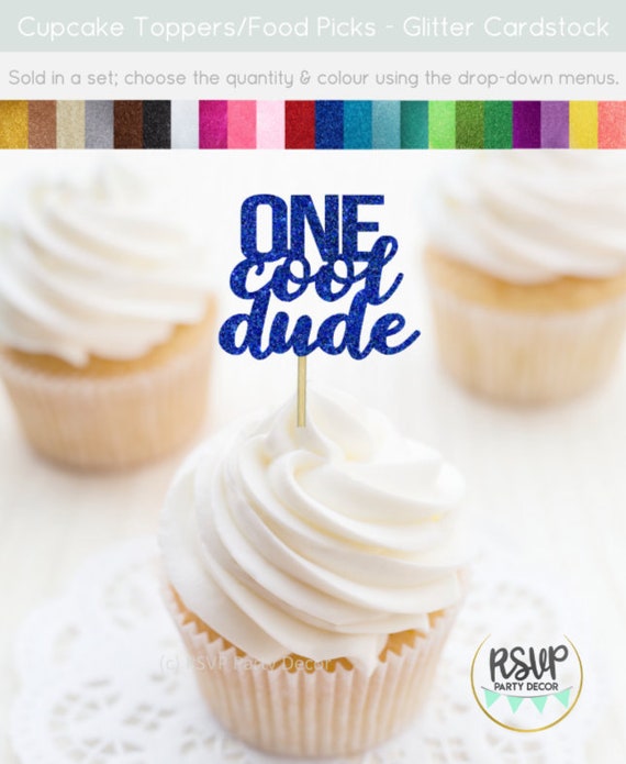 One Cool Dude Cupcake Toppers, One Cool Dude Party Decorations, Boy 1st Birthday Cupcake Toppers, Summer First Birthday Party Decorations Il_570xn