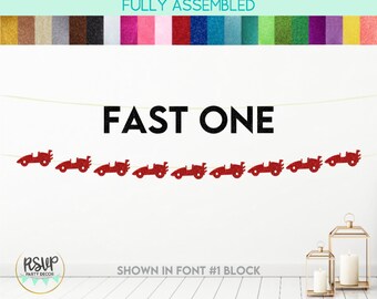 Fast One Banner, Racecar Garland, Car 1st Birthday Party Decor, Racing First Birthday Party Decorations, Race Car Birthday Cake Smash Decor