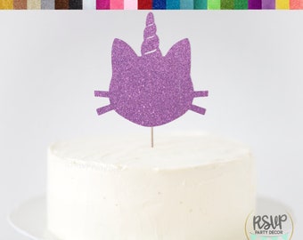 Topper na tort Caticorn, Topper na tort Unicorn Kitty Cat, Dekoracja na imprezę w kształcie jednorożca, Magiczna dekoracja na imprezę w kształcie kota, Dekoracje na imprezę urodzinową w kształcie kota i jednorożca