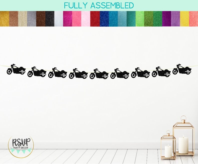 Motorcycle Garland, Motorcycle Party Decor, Rockstar Party Decor, Party Decor for Biker, Motorcycle Birthday Decorations, Rock n Roll Party image 1