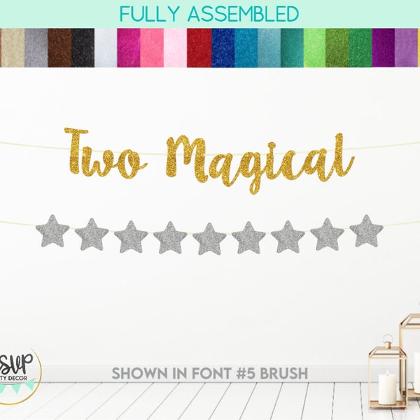 Two Magical Banner, Star Garland, Magic 2nd Birthday Party Decor, Princess 2nd Birthday Party Decor, Wizard 2nd Birthday Party Decorations