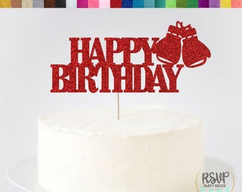 Guantoni da boxe Happy Birthday Cake Topper, decorazioni per feste di compleanno di boxe, fitness cake topper, decorazioni per feste di compleanno di kickboxing