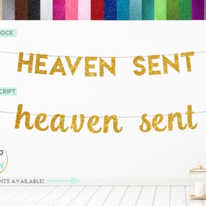 Heaven Sent Banner, Glitter Heaven Sent Sign, Angel Themed Baby Shower Decorations, Heaven Sent Baby Shower Decorations