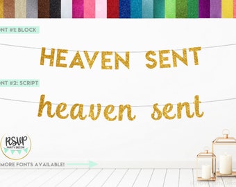 Heaven Sent Banner, Glitter Heaven Sent Sign, Angel Themed Baby Shower Decorations, Heaven Sent Baby Shower Decorations