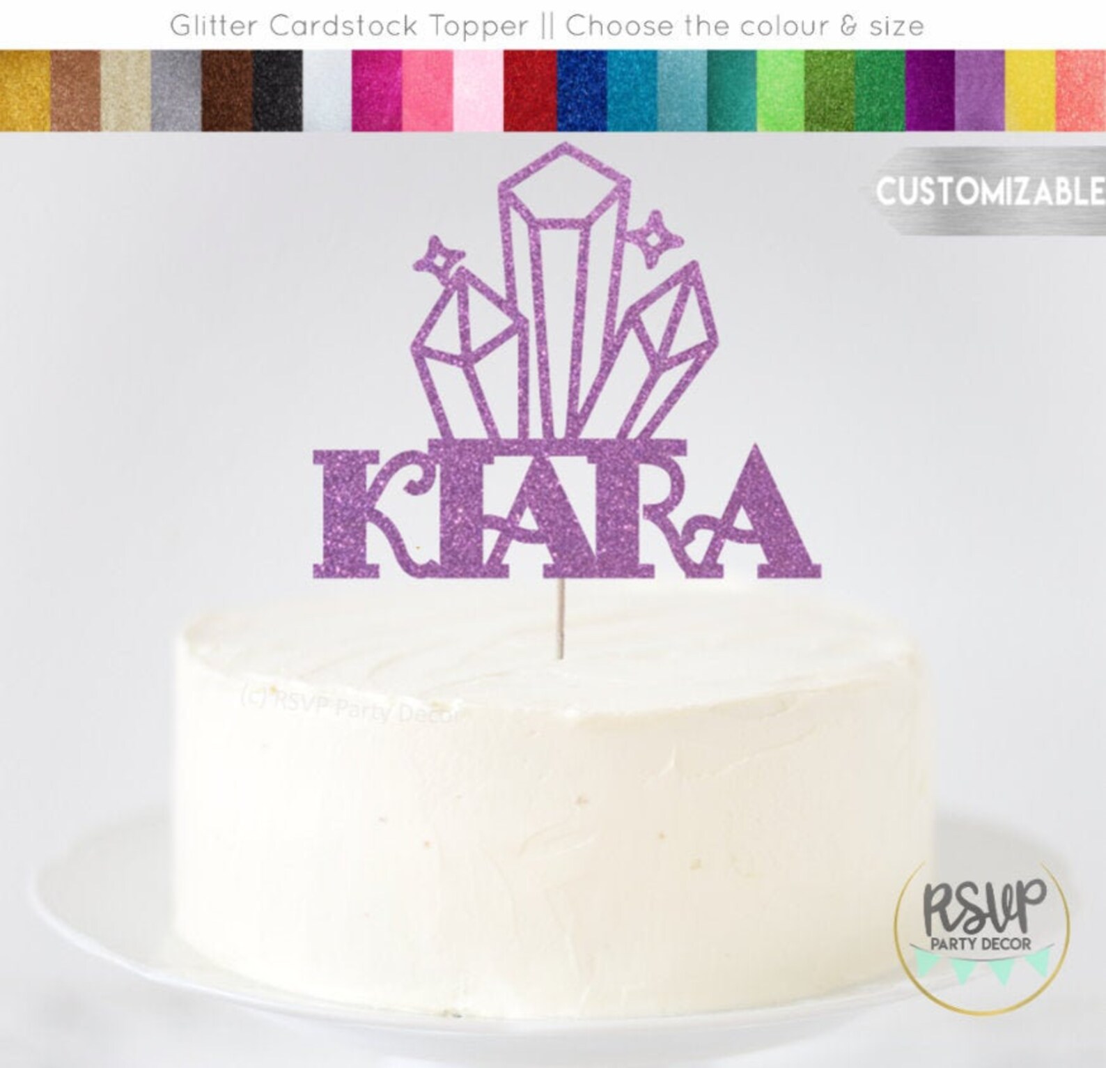 Custom Gemstone Cake Topper Gem Party Decorations Name Etsy