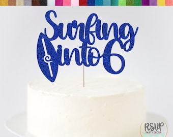 Surfing Into Age Cake Topper, Surfing Birthday Party Decorations, Surf Party Decor, Tropical Party Decor, Custom Surf Cake Topper