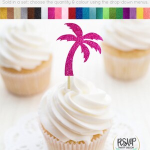 Palm Tree Cupcake Toppers, Palm Tree Party Decorations, Tropical Cupcake Toppers, Beach Themed Party Decorations, Beach Wedding Decor image 6