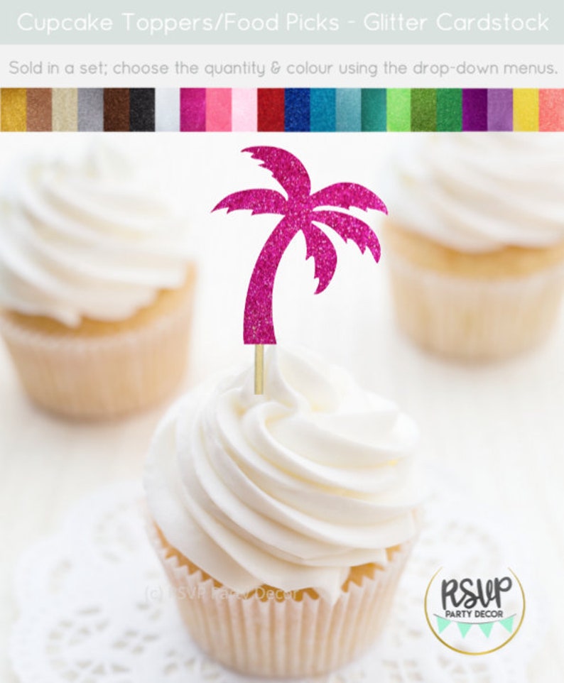 Palm Tree Cupcake Toppers, Palm Tree Party Decorations, Tropical Cupcake Toppers, Beach Themed Party Decorations, Beach Wedding Decor image 6