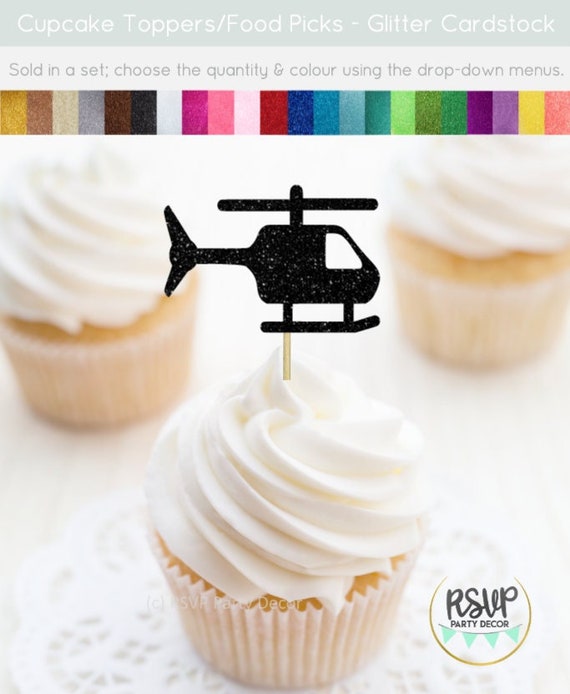 Helicopter Cupcake Toppers, Helicopter Party Decorations, Aviation