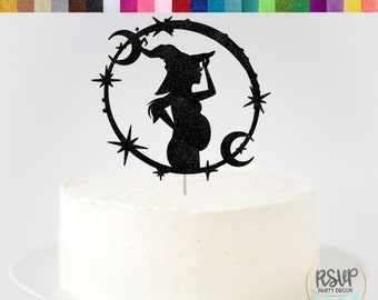 Pregnant Witch Cake Topper, Halloween Baby Shower Party Decorations, Witch Themed Baby Shower Decor, A Baby is Brewing Cake Topper