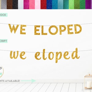 We Eloped Banner, Elopement Decorations, Glitter Elopement Banner, Eloped Announcement, Elopement Photo Prop