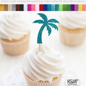 Palm Tree Cupcake Toppers, Palm Tree Party Decorations, Tropical Cupcake Toppers, Beach Themed Party Decorations, Beach Wedding Decor image 7