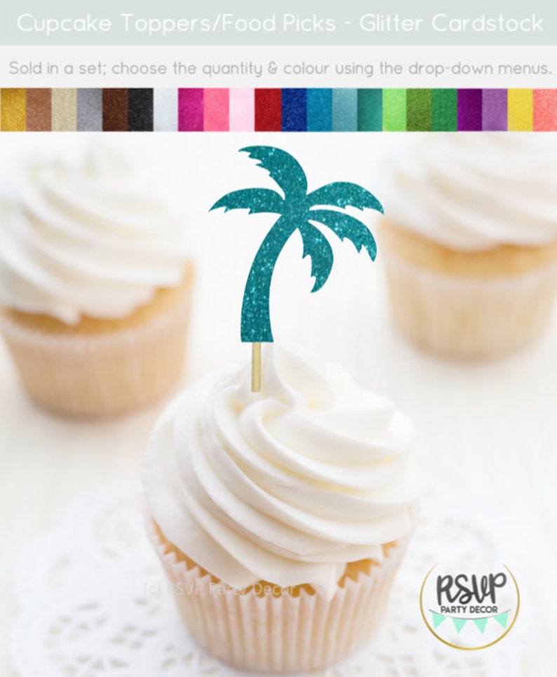 Palm Tree Cupcake Toppers, Palm Tree Party Decorations, Tropical Cupcake Toppers, Beach Themed Party Decorations, Beach Wedding Decor image 7