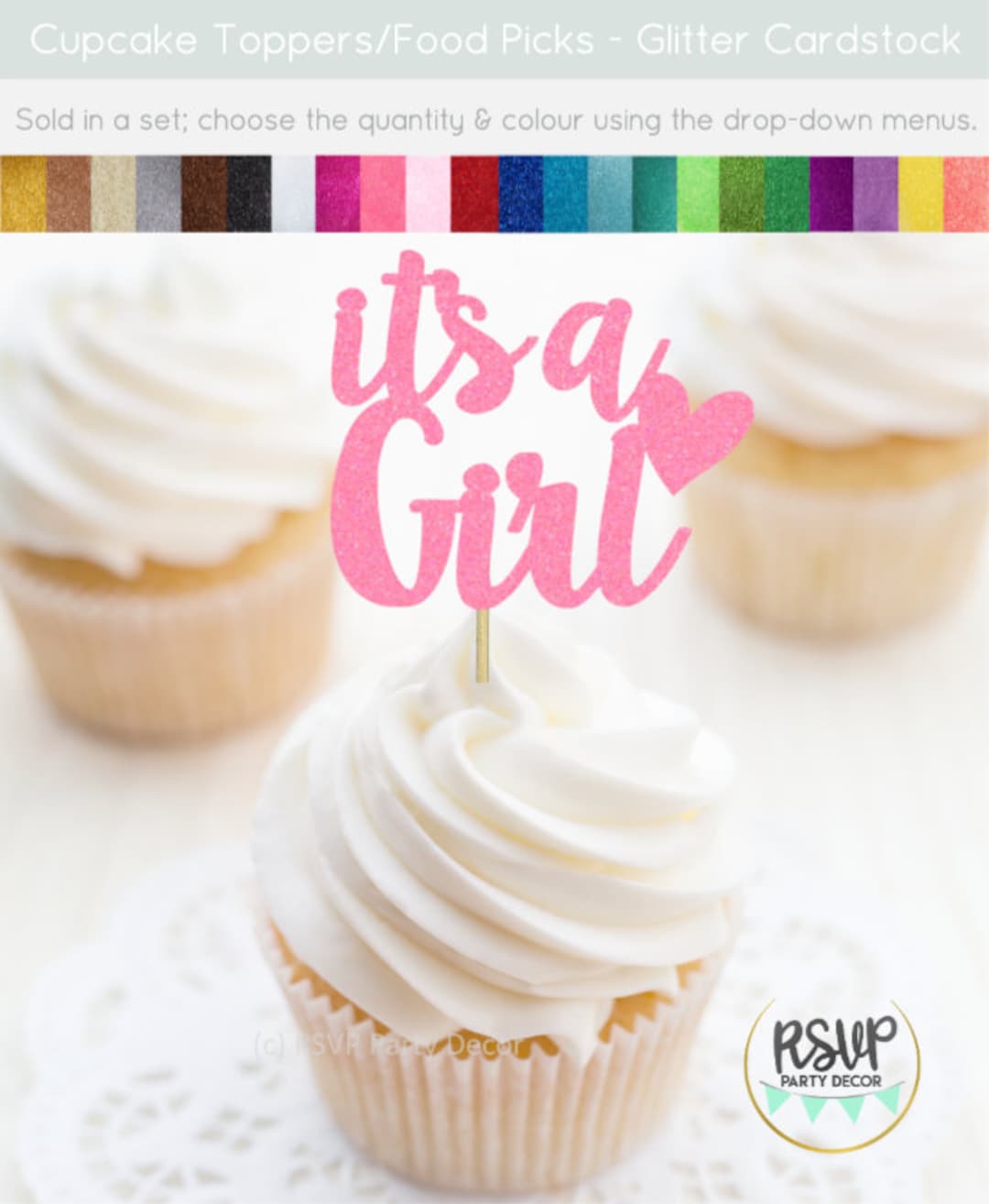 It's A Girl Cupcake Toppers, Girl Baby Shower Cupcake Toppers, Baby