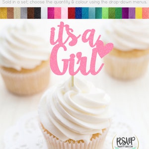 It&#39;s A Girl Cupcake Toppers, Girl Baby Shower Cupcake Toppers, Baby Shower Food Picks, Gender Reveal Party Decor, Boy Girl Shower Decor
