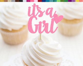 Het is een meisje cupcake toppers, meisje baby douche cupcake toppers, baby douche voedsel picks, gender reveal party decor, jongen meisje douche decor