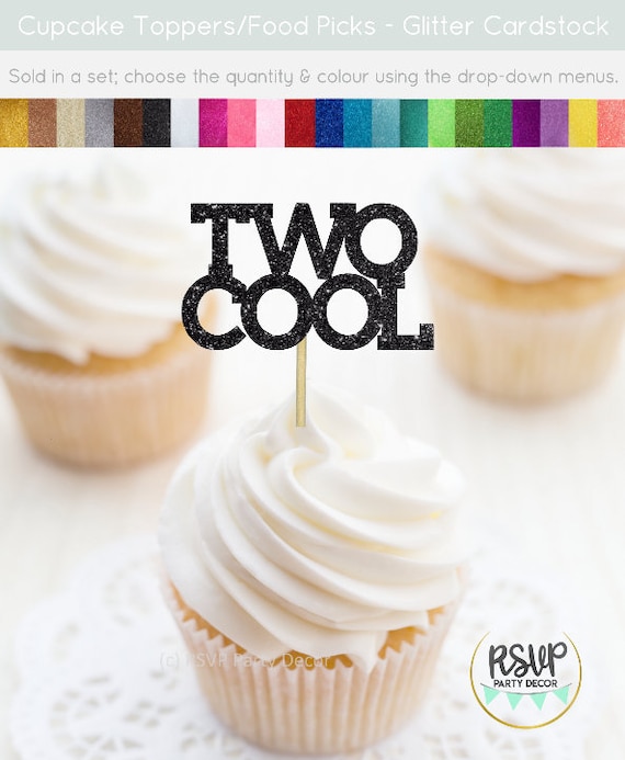 Two Cool Cupcake Toppers, Two Cool Party Decorations, 2nd Birthday Cupcake Toppers, Second Birthday Party Decorations, 2 Cool Food Picks Il_570xn