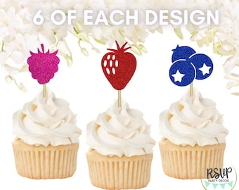 18 PCS Berry Cupcake Toppers, Berry Food Picks, Berry Party Decorations, Berry Birthday Decor, Strawberry Birthday Party Decorations