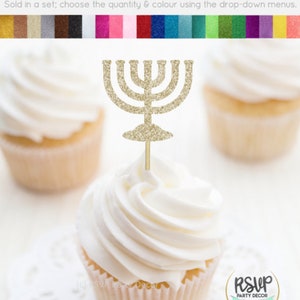 Gyufise Chanukkah-Cupcake-Topper – 24 Stück, Mit Menora & Hexagramm, Glitzernd