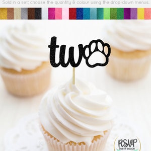 Paw Two Cupcake, Dog 2nd  Birthday Cake Topper, Cat Kitty Puppy Themed 2nd Birthday Party, Puppy Party Decor, Paw Print Cupcake Toppers