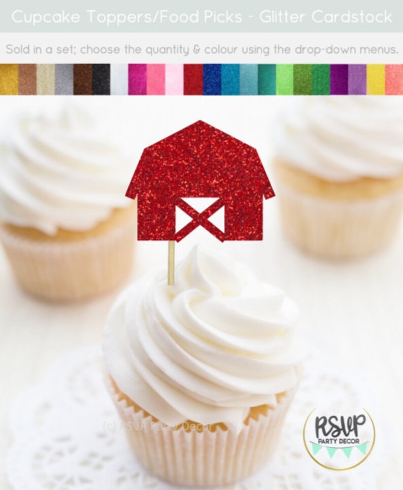 Barn Cupcake Toppers Farm Themed Party Decor Farm Cupcake Etsy