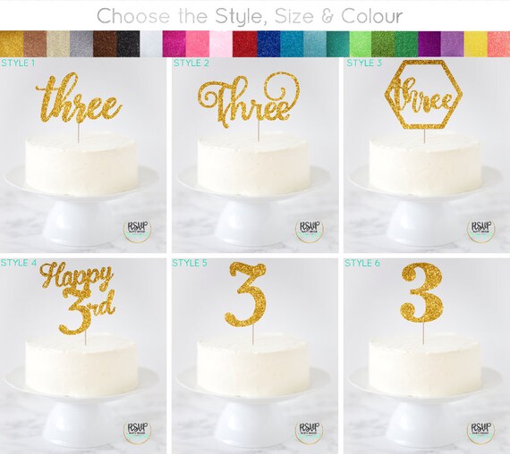 Glitter cake topper Three cake topper three birthday girl glitter cake topper third birthday cake topper third birthday boy