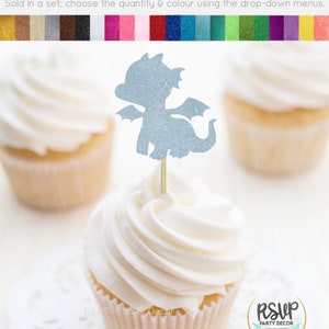Baby Dragon Cupcake Toppers, decorazioni per baby shower drago, decorazioni per feste drago carino, decorazioni drago per feste di compleanno per bambini