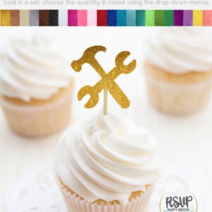 Hammer and Wrench Cupcake Toppers, Mechanic Cupcake Topper, Mechanic Graduation Decoration, Mechanic Retirement, Fathers Day Cupcake Toppers image 4